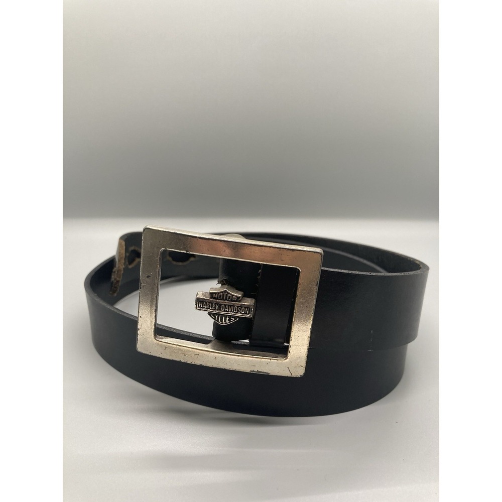 Harley Davidson Black Leather Belt USA 97771-01VM w/Shield Logo Buckle Sz 36